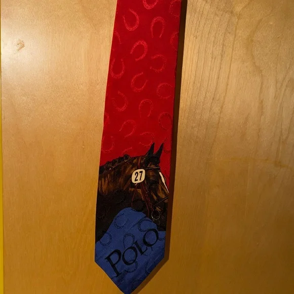 Vintage Polo by Ralph Lauren Equestrian Hand Made Silk Tie in Red with Horseshoe - Picture 10 of 10